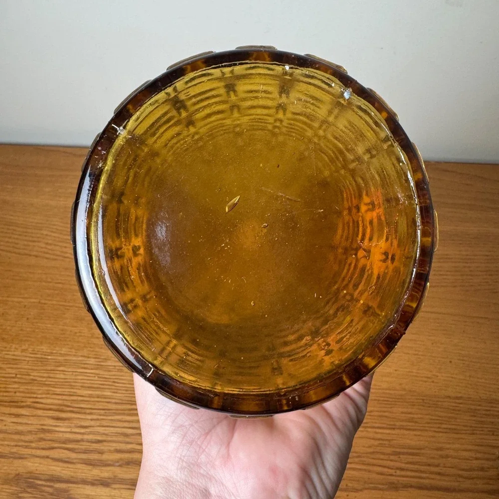 Vintage Tall Empoli Genie Amber Glass Bottle Decanter Italy Vase Embossed MCM‎